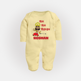 Bye Bye Ravan Sleep Suit | Custom Baby Sleep Suit for Dussehra Celebration - PASTEL YELLOW - New Born (Chest 7.5")