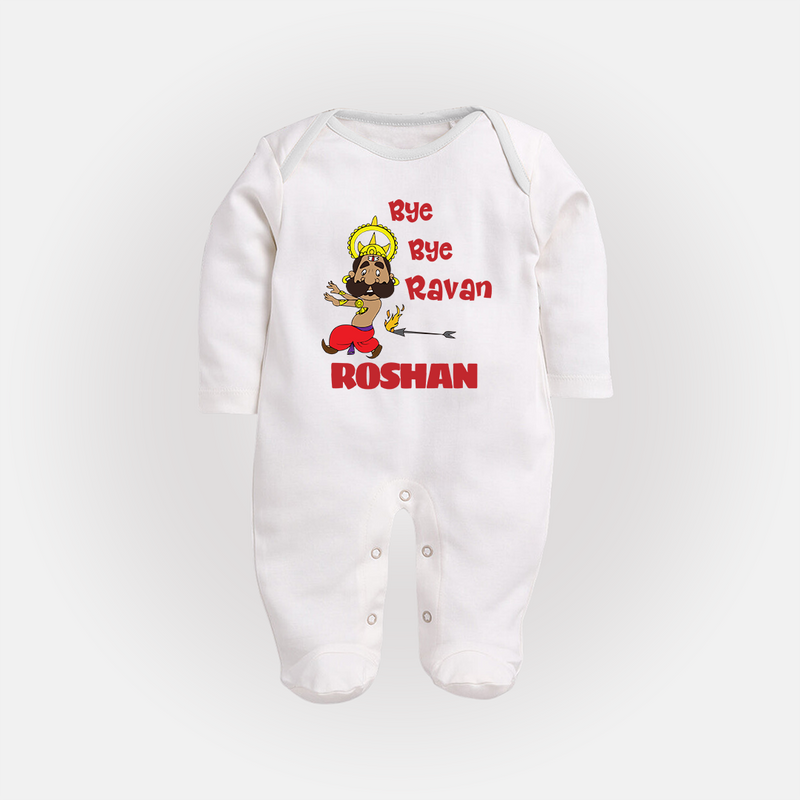 Bye Bye Ravan Sleep Suit | Custom Baby Sleep Suit for Dussehra Celebration - WHITE - New Born (Chest 7.5")