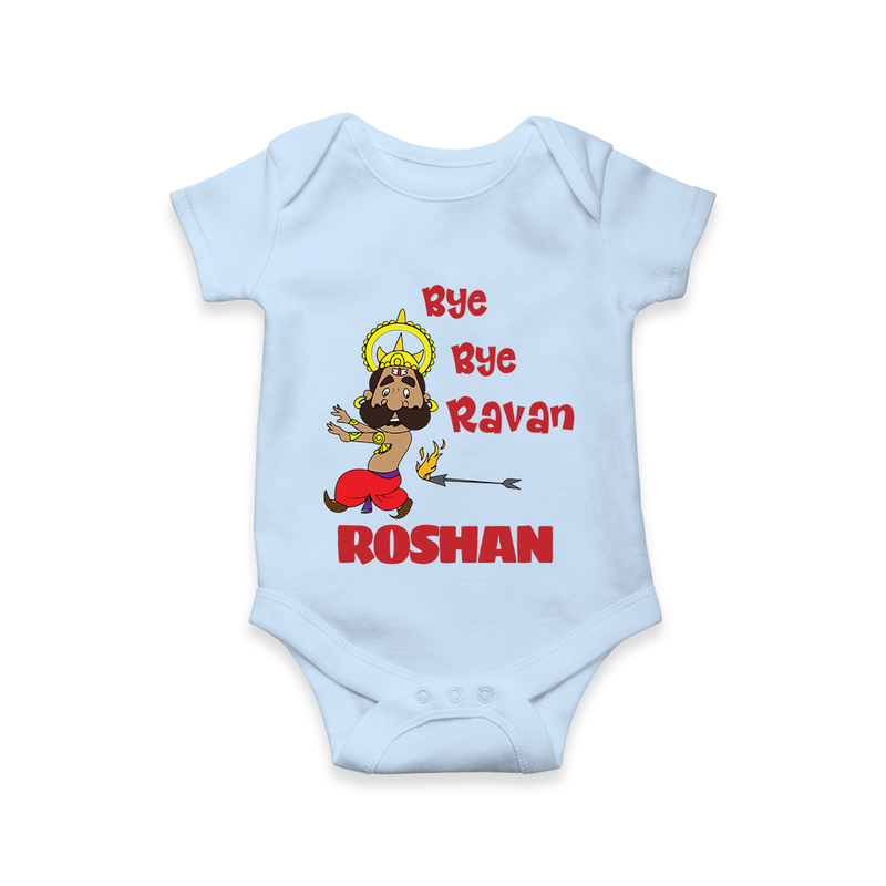 Bye Bye Ravan Romper | Custom Baby Romper for Dussehra Celebration - BABY BLUE - New Born (Chest 14")