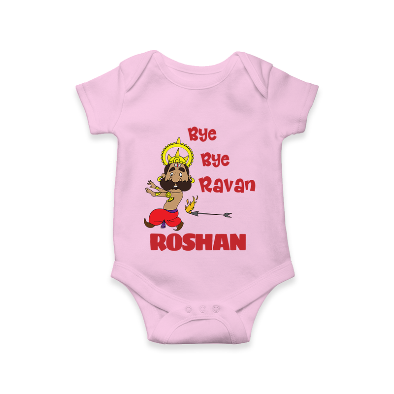 Bye Bye Ravan Romper | Custom Baby Romper for Dussehra Celebration - BABY PINK - New Born (Chest 14")