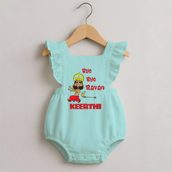 Bye Bye Ravan Romper Frock | Custom Baby Romper Frock for Dussehra Celebration - MINT GREEN - 0 - 3 Months Old (Chest 19")