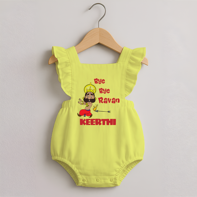 Bye Bye Ravan Romper Frock | Custom Baby Romper Frock for Dussehra Celebration - PASTEL YELLOW - 0 - 3 Months Old (Chest 19")