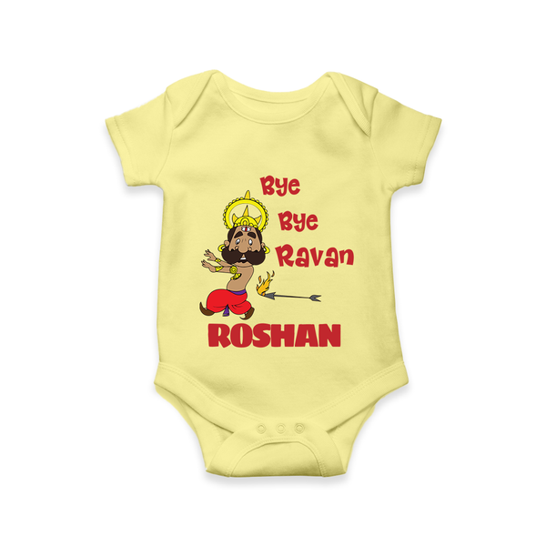 Bye Bye Ravan Romper | Custom Baby Romper for Dussehra Celebration - PASTEL YELLOW - New Born (Chest 14")