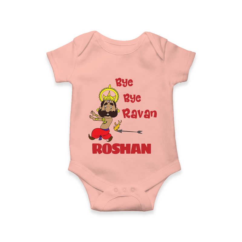 Bye Bye Ravan Romper | Custom Baby Romper for Dussehra Celebration - PEACH - New Born (Chest 14")