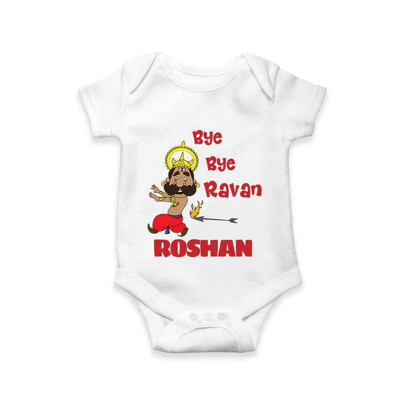 Bye Bye Ravan Romper | Custom Baby Romper for Dussehra Celebration - WHITE - New Born (Chest 14")