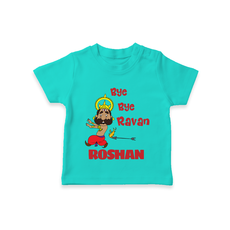 Bye Bye Ravan Tshirt | Custom Baby Tshirt for Dussehra Celebration - TEAL - 0-5 Months Old (Chest 17")
