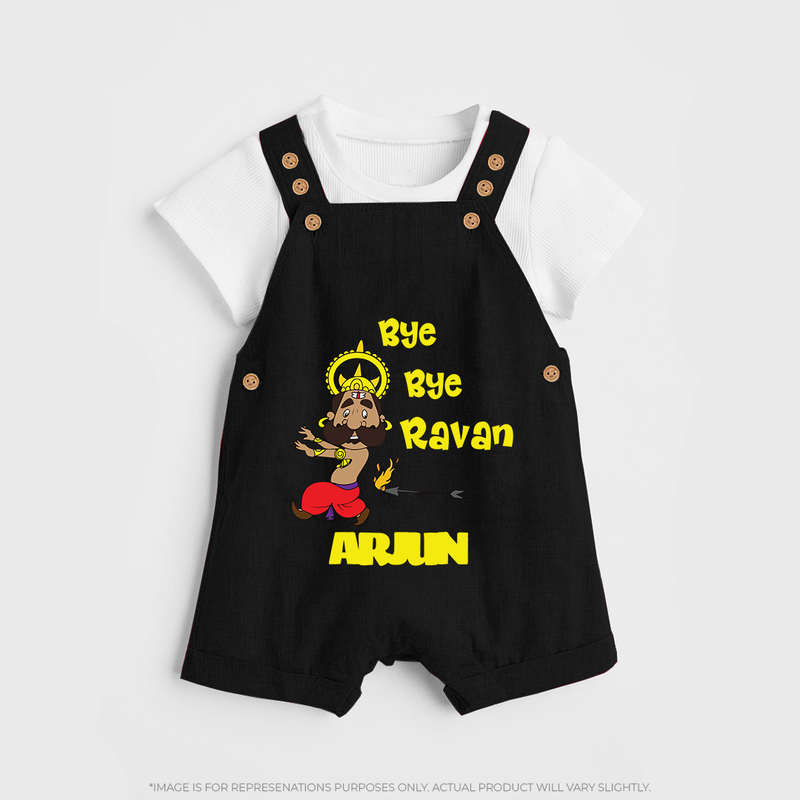 Bye Bye Ravan Dungaree Set | Custom Baby Dungaree Set for Dussehra Celebration - BLACK - 0 - 5 Months Old (Chest 18")