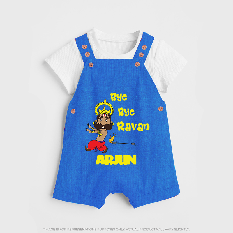 Bye Bye Ravan Dungaree Set | Custom Baby Dungaree Set for Dussehra Celebration - COBALT BLUE - 0 - 5 Months Old (Chest 18")