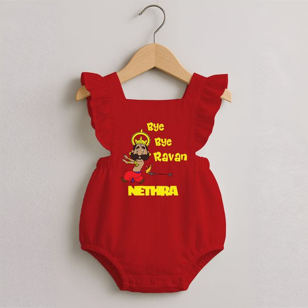Bye Bye Ravan Romper Frock | Custom Baby Romper Frock for Dussehra Celebration - RED - 0 - 3 Months Old (Chest 19")