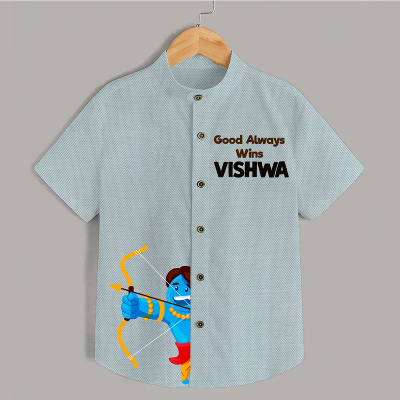 Good Always Wins Shirt | Personalized Kids Shirt for Dussehra Festivities - ARCTIC BLUE - 0 - 6 Months Old (Chest 23")