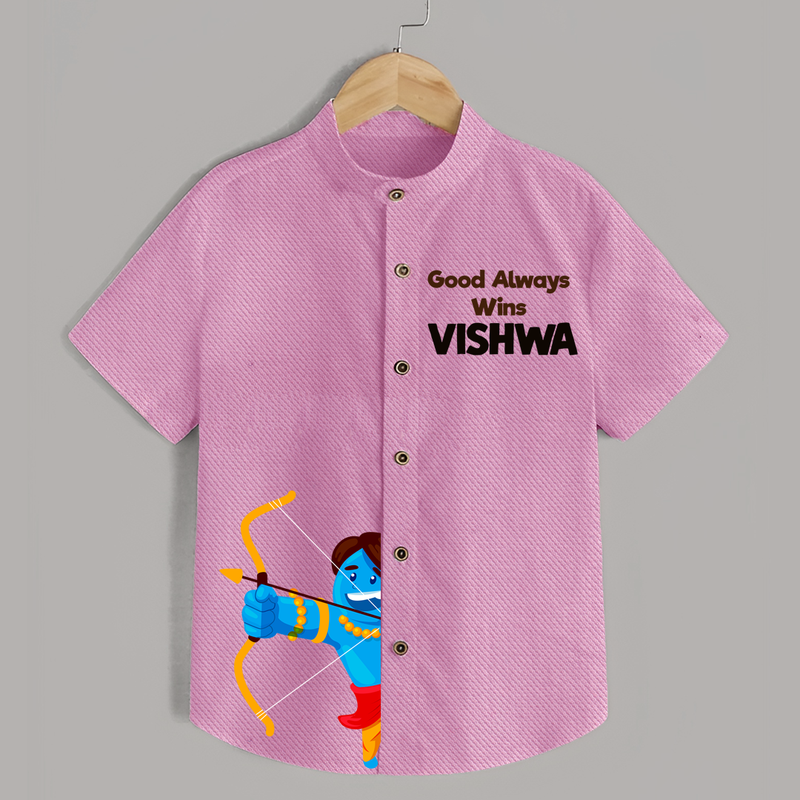 Good Always Wins Shirt | Personalized Kids Shirt for Dussehra Festivities - BABY PINK - 0 - 6 Months Old (Chest 23")