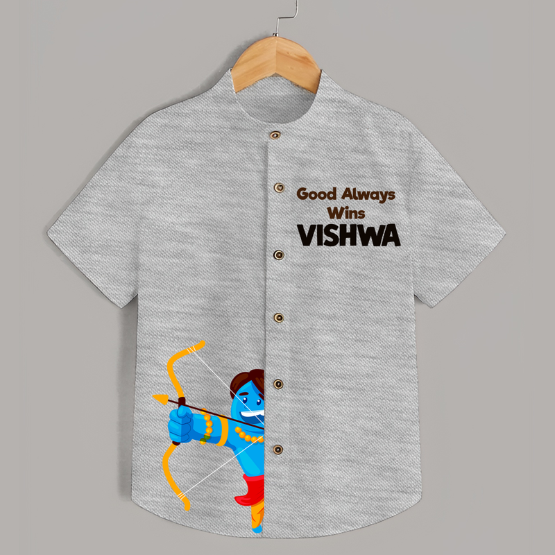 Good Always Wins Shirt | Personalized Kids Shirt for Dussehra Festivities - GREY - 0 - 6 Months Old (Chest 23")
