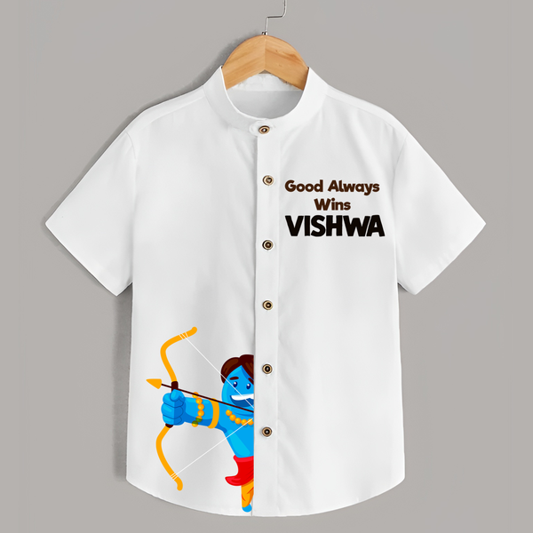 Good Always Wins Shirt | Personalized Kids Shirt for Dussehra Festivities - WHITE - 0 - 6 Months Old (Chest 23")