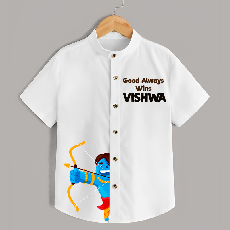 Good Always Wins Shirt | Personalized Kids Shirt for Dussehra Festivities - WHITE - 0 - 6 Months Old (Chest 23")