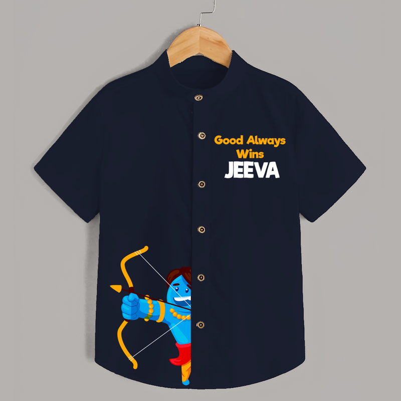 Good Always Wins Shirt | Personalized Kids Shirt for Dussehra Festivities - NAVY BLUE - 0 - 6 Months Old (Chest 23")