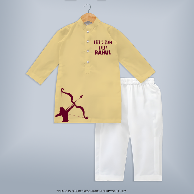 Little Ram Lalla Kurta | Personalized Kids Kurta for Dussehra - PASTEL YELLOW - 3 - 6 Months Old (Chest 24", Kurta Length 14'', Waist 19", Pant Length 14")