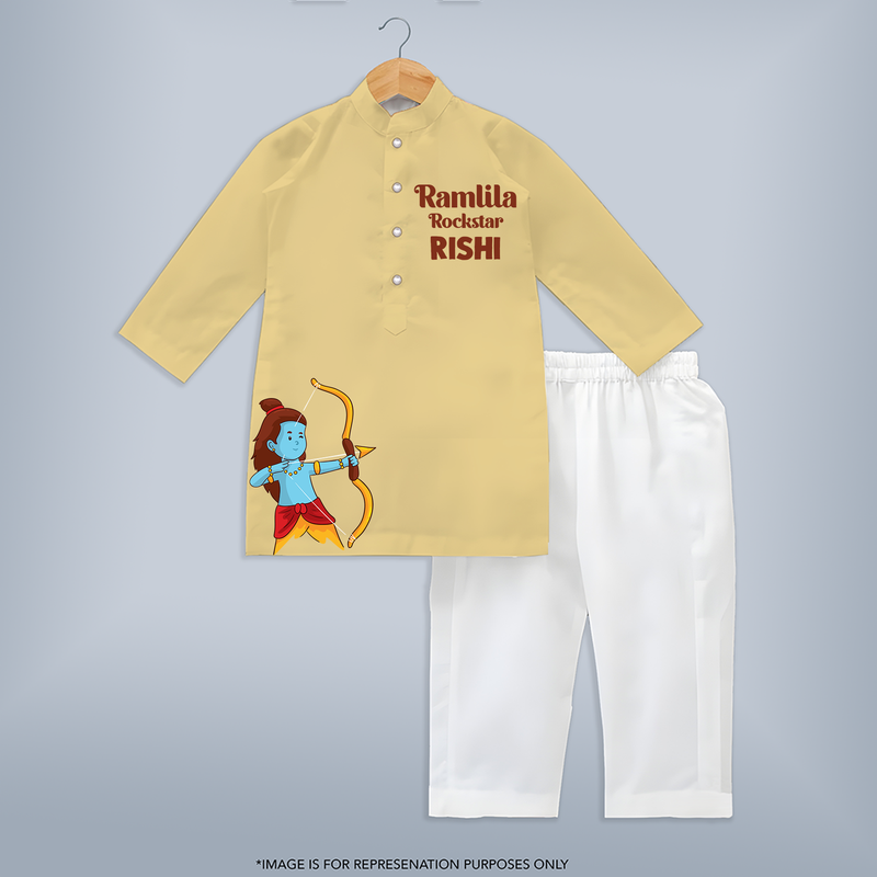 Ramlila Rockstar Kurta | Custom Kids Kurta for Festival Fun - PASTEL YELLOW - 3 - 6 Months Old (Chest 24", Kurta Length 14'', Waist 19", Pant Length 14")