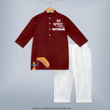 Dussehra Celebration Kurta | Personalized Kids Kurta for Vijayadashami - MAROON - 3 - 6 Months Old (Chest 24", Kurta Length 14'', Waist 19", Pant Length 14")