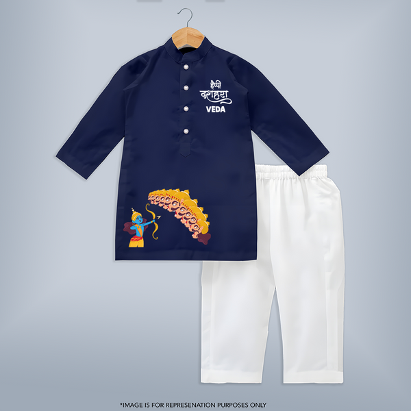 Dussehra Victory Tale Kurta - NAVY BLUE - 3 - 6 Months Old (Chest 24", Kurta Length 14'', Waist 19", Pant Length 14")