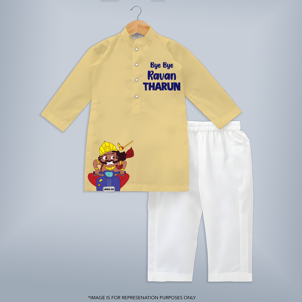 Bye Bye Ravan Kurta | Custom Kids Kurta for Festival Celebration - PASTEL YELLOW - 3 - 6 Months Old (Chest 24", Kurta Length 14'', Waist 19", Pant Length 14")