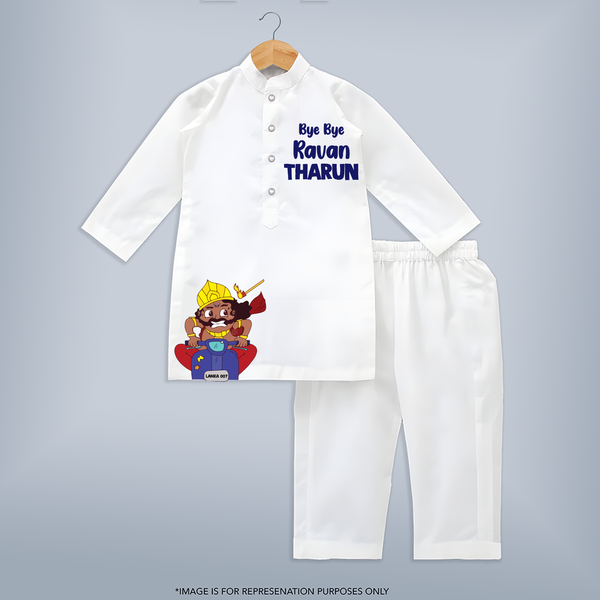 Bye Bye Ravan Kurta | Custom Kids Kurta for Festival Celebration - WHITE - 3 - 6 Months Old (Chest 24", Kurta Length 14'', Waist 19", Pant Length 14")