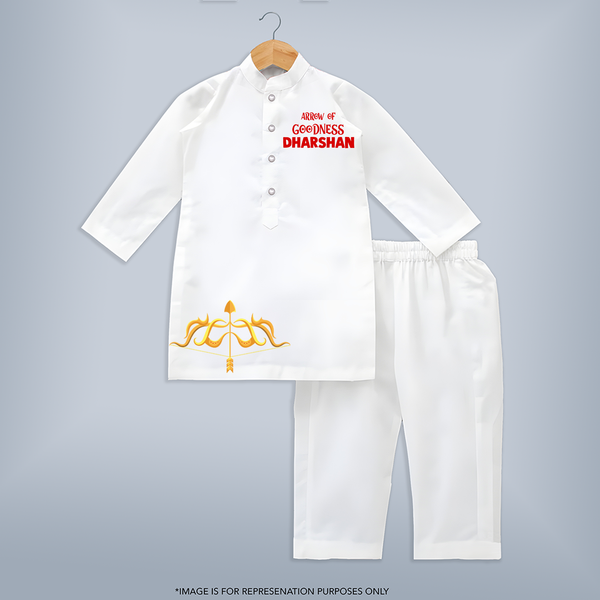 Arrow of Goodness Kurta | Personalized Kids Kurta for Dussehra - WHITE - 3 - 6 Months Old (Chest 24", Kurta Length 14'', Waist 19", Pant Length 14")