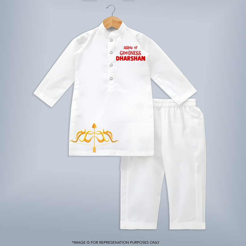 Arrow of Goodness Kurta | Personalized Kids Kurta for Dussehra - WHITE - 3 - 6 Months Old (Chest 24", Kurta Length 14'', Waist 19", Pant Length 14")