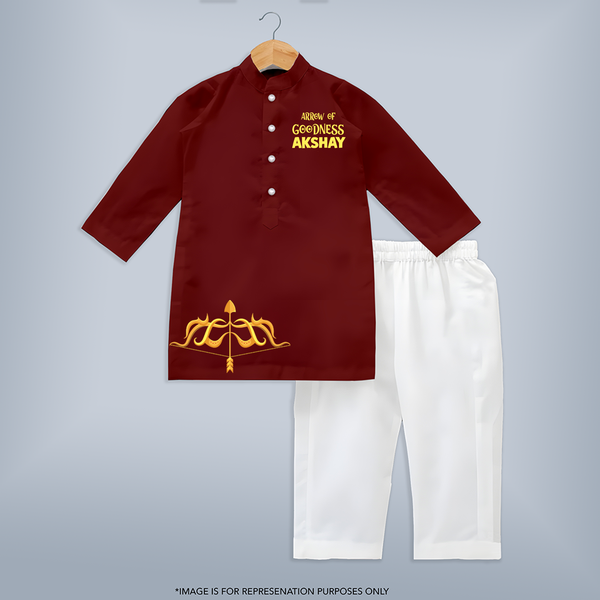 Arrow of Goodness Kurta | Personalized Kids Kurta for Dussehra - MAROON - 3 - 6 Months Old (Chest 24", Kurta Length 14'', Waist 19", Pant Length 14")