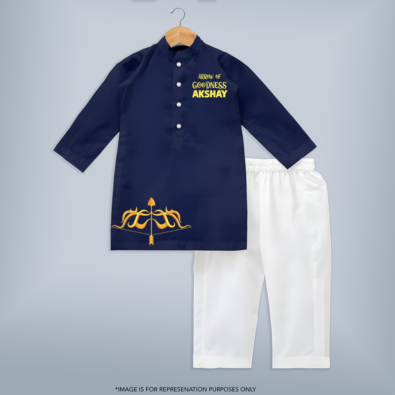 Arrow of Goodness Kurta | Personalized Kids Kurta for Dussehra - NAVY BLUE - 3 - 6 Months Old (Chest 24", Kurta Length 14'', Waist 19", Pant Length 14")