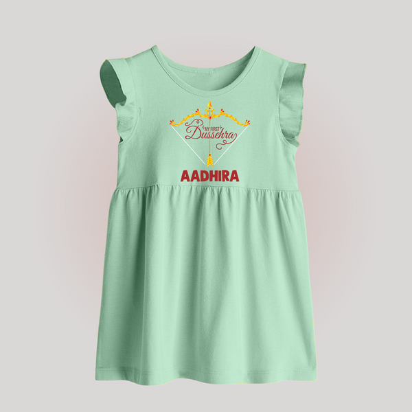 My First Dussehra Ganesh Baby Baby Frock - MINT GREEN - 0 - 3 Months Old (Chest 17")
