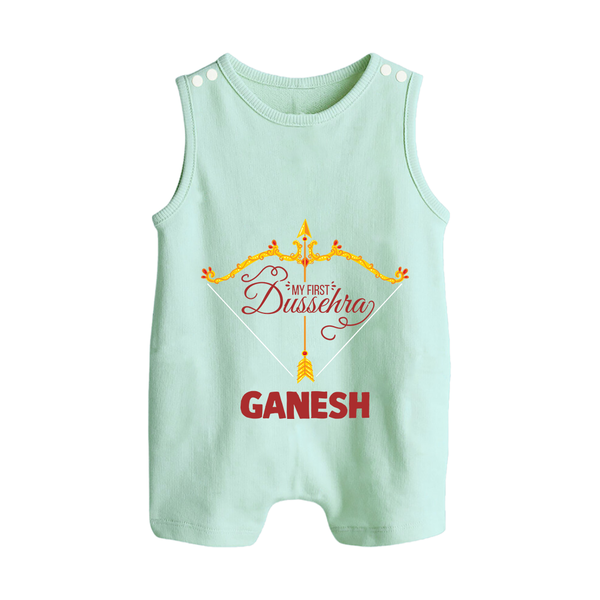 My First Dussehra Ganesh Baby Button Romper - MINT GREEN - New Born (Chest 18")