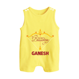 My First Dussehra Ganesh Baby Button Romper - PASTEL YELLOW - New Born (Chest 18")