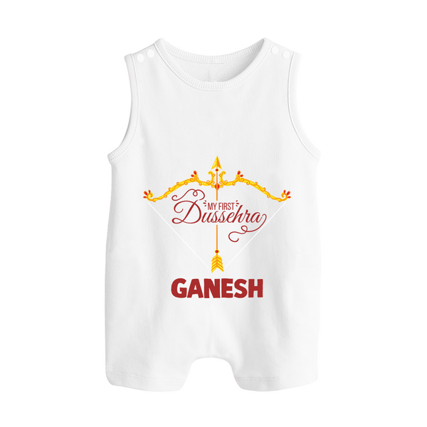 My First Dussehra Ganesh Baby Button Romper - WHITE - New Born (Chest 18")