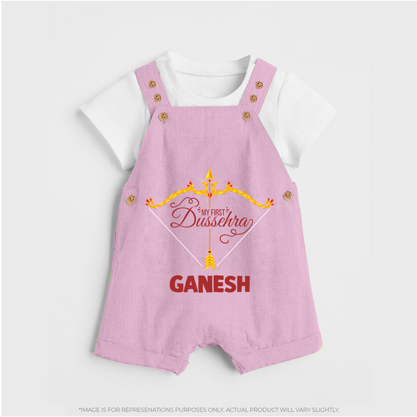 My First Dussehra Ganesh Baby Dungaree - BABY PINK - 0 - 5 Months Old (Chest 18")