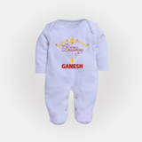 My First Dussehra Ganesh Baby Fullbody suit - BABY BLUE - New Born (Chest 7.5")