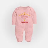 My First Dussehra Ganesh Baby Fullbody suit - BABY PINK - New Born (Chest 7.5")