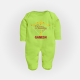 My First Dussehra Ganesh Baby Fullbody suit - LIME GREEN - New Born (Chest 7.5")