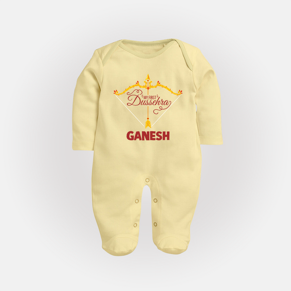 My First Dussehra Ganesh Baby Fullbody suit - PASTEL YELLOW - New Born (Chest 7.5")