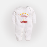 My First Dussehra Ganesh Baby Fullbody suit - WHITE - New Born (Chest 7.5")