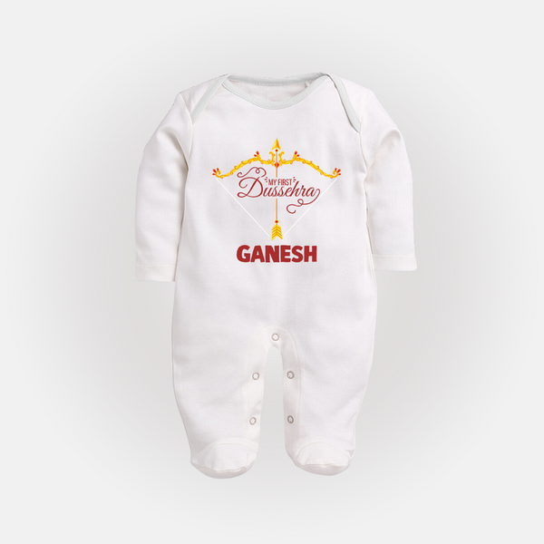 My First Dussehra Ganesh Baby Fullbody suit - WHITE - New Born (Chest 7.5")