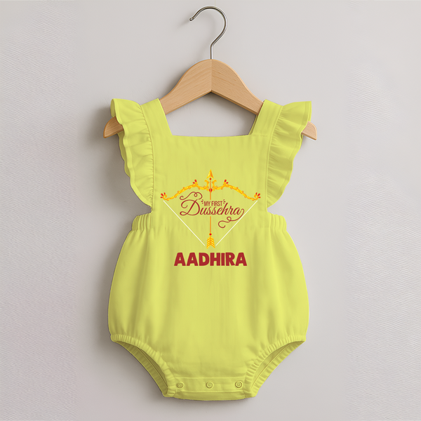 My First Dussehra Ganesh Baby Romper Frock - PASTEL YELLOW - 0 - 3 Months Old (Chest 19")
