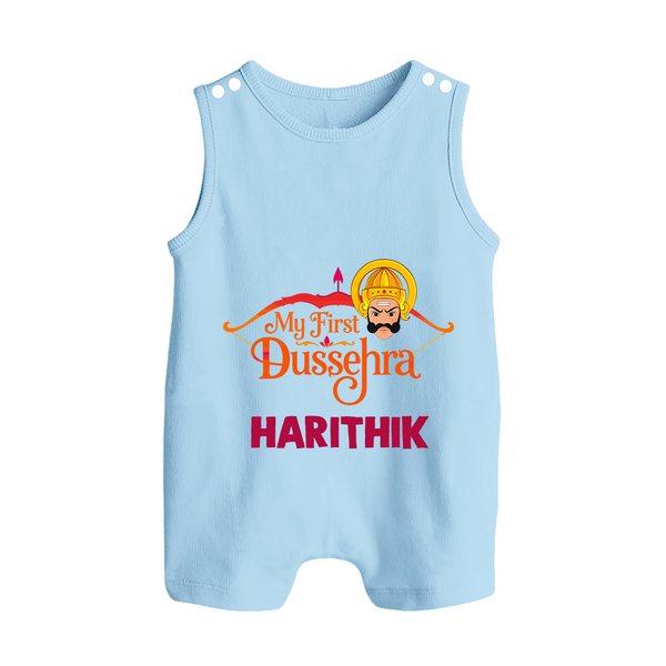 My First Dussehra Harithik Festive Button Romper - BABY BLUE - New Born (Chest 18")