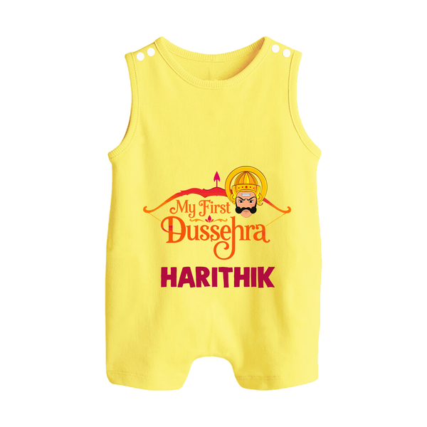 My First Dussehra Harithik Festive Button Romper - PASTEL YELLOW - New Born (Chest 18")