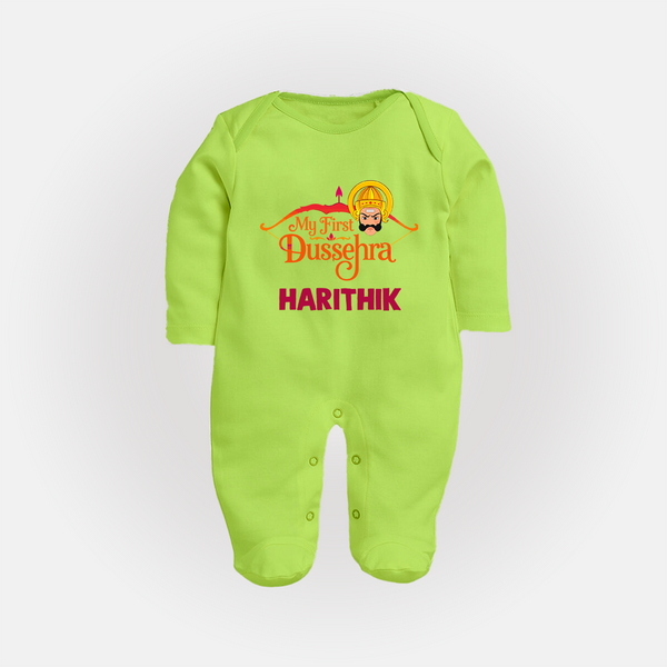 My First Dussehra Harithik Festive Fullbody suit - LIME GREEN - New Born (Chest 7.5")