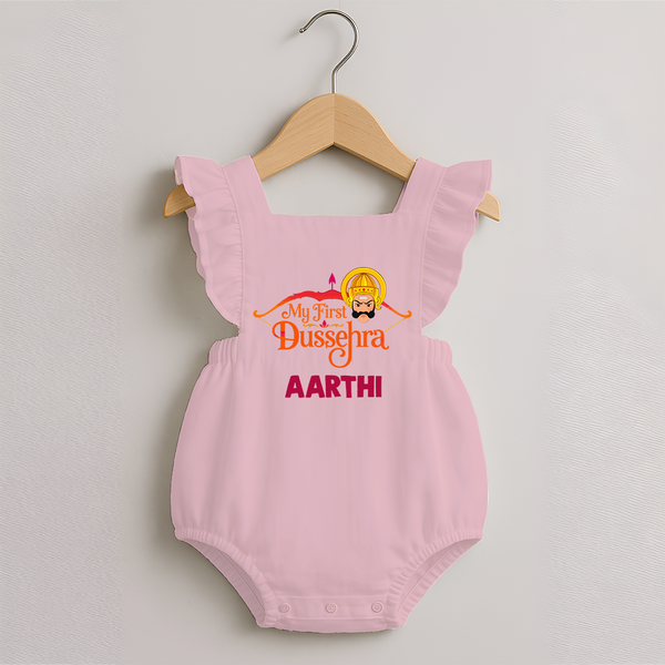 My First Dussehra Harithik Festive Romper Frock - BABY PINK - 0 - 3 Months Old (Chest 19")