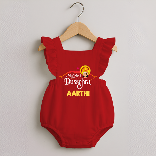 My First Dussehra Harithik Festive Romper Frock - RED - 0 - 3 Months Old (Chest 19")