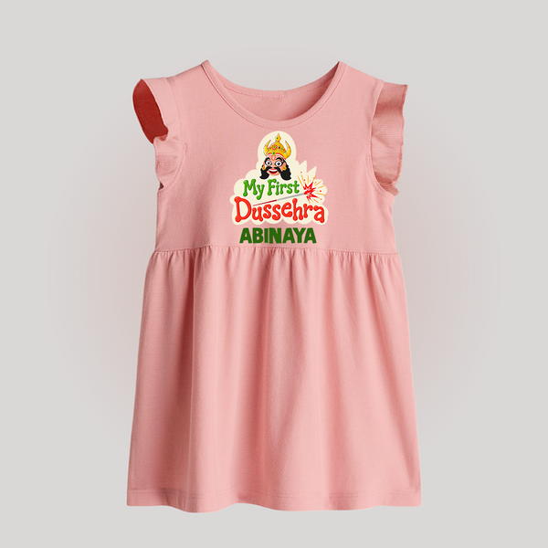 My First Dussehra Irayyan Ravan Theme Baby Frock - BABY PINK - 0 - 3 Months Old (Chest 17")