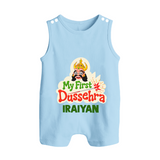 My First Dussehra Irayyan Ravan Theme Button Romper - BABY BLUE - New Born (Chest 18")