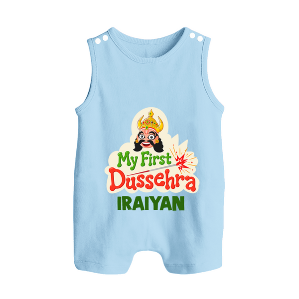 My First Dussehra Irayyan Ravan Theme Button Romper - BABY BLUE - New Born (Chest 18")