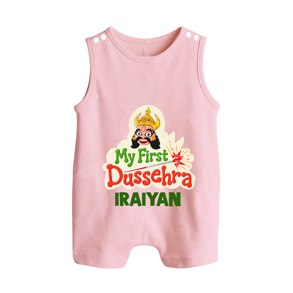 My First Dussehra Irayyan Ravan Theme Button Romper - BABY PINK - New Born (Chest 18")